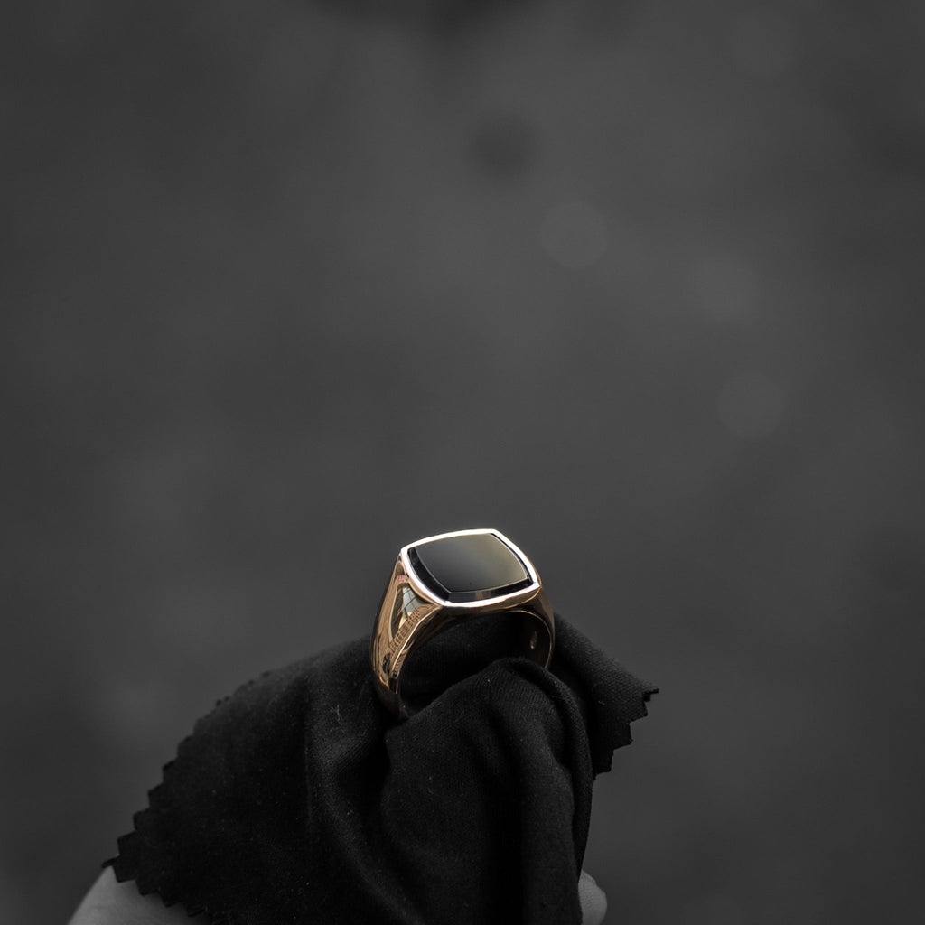 CUSHION GOLD ONYX RING - Crooked Howlet Designs