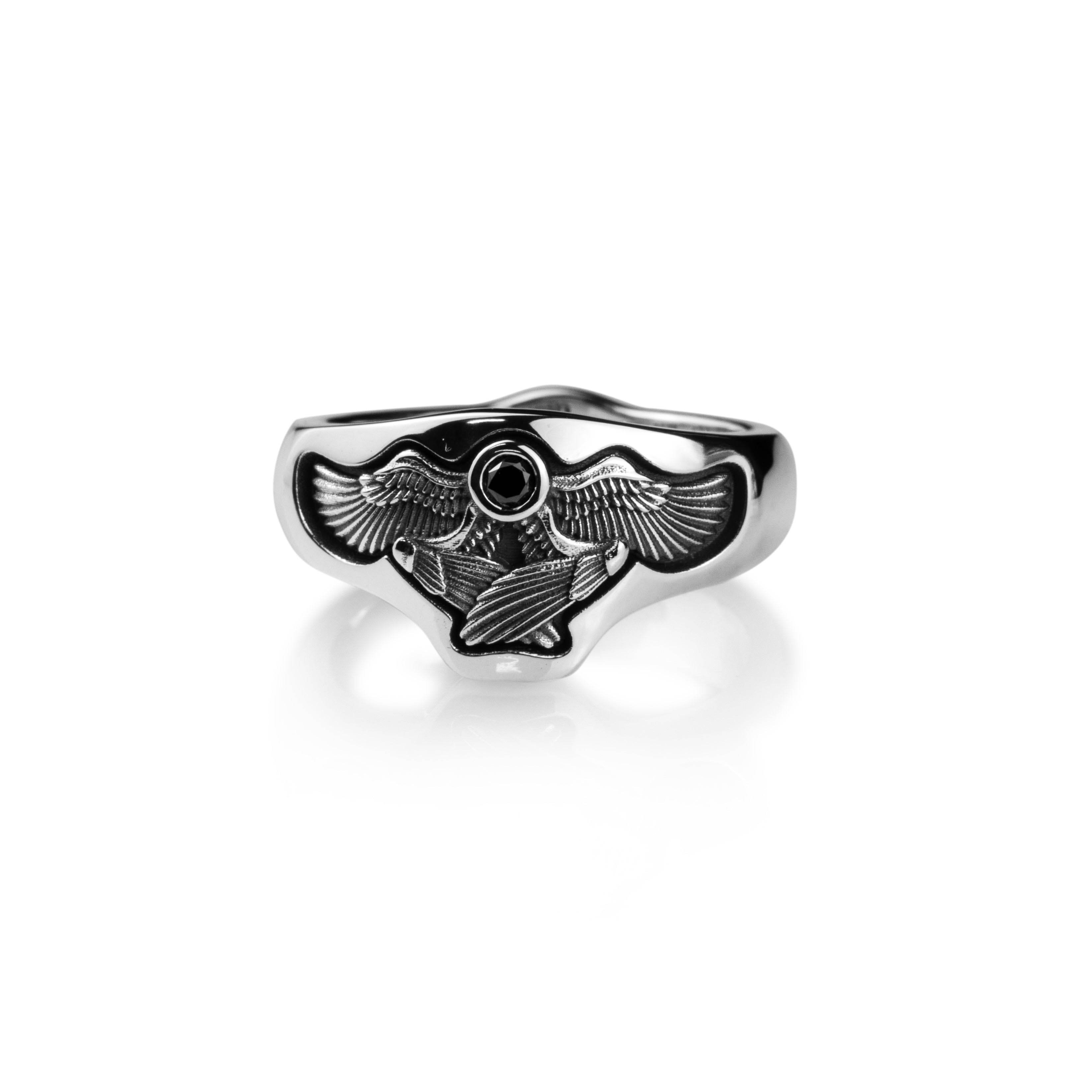 The Curved Messenger w/ Black Diamond | Sterling Silver Ring | Howlet